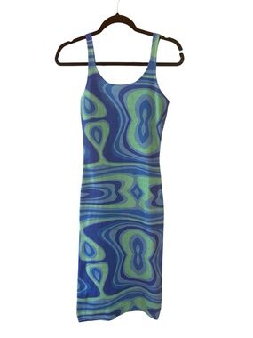 Finesse Blue & Green Swirl Tank midi Dress small